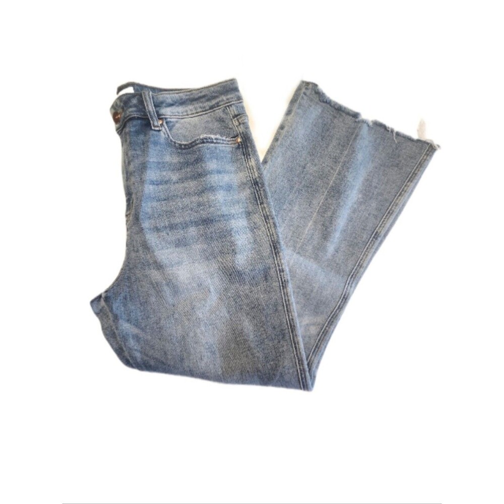 Mica Los Angeles NWT Light Blue Wash High Rise Flare Leg Raw Hem Jeans 13/31